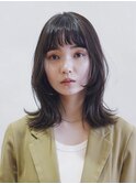 ミディアムレイヤー/レイヤーカット/銀座/顔周り/外はね/暗髪
