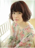 暖色ダークレッドブラウン大人可愛いモテ髪小顔ゆるふわボブディ