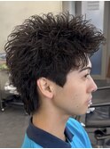 渋谷スパイキーパーマメンズパーマオールバック30代