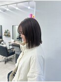 切りっぱなしボブ×オリーブブラウン