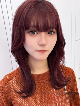 ミミヘアーガーデン(mimi hair garden) チェリーレッド/ぱっつんバング/くびれ/韓国風レイヤー 10代20代