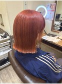 ブリーチありオレンジカラー/オレンジ/ボブ/ピンクカラー