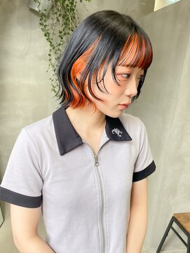テトヘアー(teto hair) インナーカラー オレンジカラー ボブ ボブヘア 外はねボブ