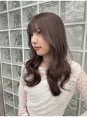 ピンクベージュワンホンヘアレイヤー切りっぱなしボブ