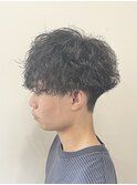 メンズカット×スパイラルパーマ×マッシュ×黒髪