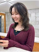 緩めパーマ　ブラウンカラー　フェイスレイヤー　レイヤーカット