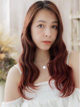 カバーヘア ブリス 志木南口駅前店(COVER HAIR bliss) 波巻きウェーブチェリーレッドくびれロングc7志木20代30代40代