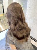 原宿ヘーゼルベージュ顔まわりミディアムレイヤーミルクブラウン