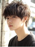 韓国マッシュ スペインカール スパイキーショートブルーブラック