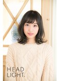 暗めアッシュブラック×切りっぱなしミディアム