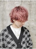 マッシュウルフ×ピンク ハイトーン ブリーチ