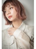 ミルクティーピンク細めハイライト外ハネ小顔ボブt大宮10代20代