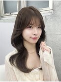 オリーブベージュ/顔周りカット/韓国風巻き 上野