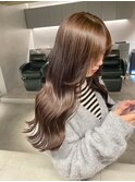 卵型ホワイトグレージュミニウルフデジタルパーマチェリーブラウ