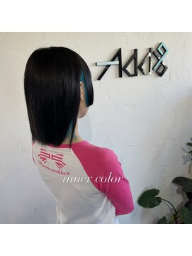 アドナインス(Add9) 黒髪ボブ×インナーカラーグリーン☆イヤリングカラーで透明感