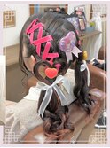 レース編み＋地毛ハート＋リボン　持ち込み缶バッチ
