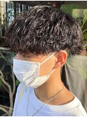 波巻きメンズヘア波打ちスパイラルパーマショートマッシュ