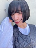ミニボブ/ボブ/ブルーブラック/前髪カット/顔周りカット