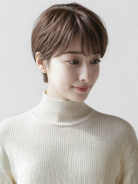 ショートレイヤー 前髪カット ハンサムショート 透明感カラー