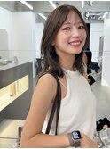ミディアム レイヤーカット 顔周り ブリーチなしダブルカラー