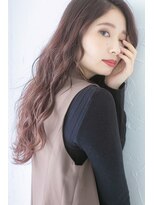 フラクト(FLact)&nbsp;ピンクブラウン_フリンジウェーブ_かきあげヘア