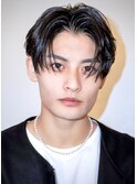 韓国マッシュカルマパーマコンマバングセンターパート黒髪ウルフ