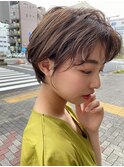 小顔見せショートベージュカラーブリーチしない透明感カラー