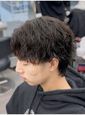 縦落ちミニウルフツイストスパイラルメンズパーマ