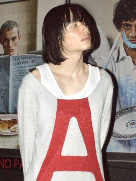 ココ 原宿(KOKO) メンズレイヤーボブセンターパートウルフブルーブラック