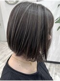 ハイライトボブショートヘアイルミナカラー韓国風グレージュ堺東