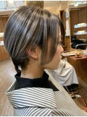 バレイヤージュ　ショートボブ　顔周り　グレージュ　20代30代