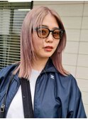 ペールピンク × 姫カットロングボブ