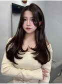 ミディアムレイヤーハッシュカット顔周りレイヤーカット韓国ヘア
