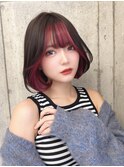 流行りのインナーカラーで可愛いフェミニンボブ