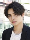 かきあげセンターパートニュアンスパーマ毛流れメンズミディアム