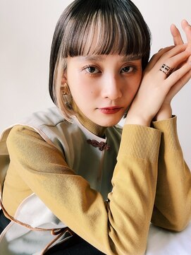 エミス バイ メルト 吉祥寺(emis by melt) 【堀惠洋平】インナーカラー前髪インナーミニボブベージュ吉祥寺