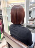 イメチェンハッシュカットフルバング似合わせレッドブラウン