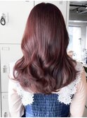 ウェーブパーマこなれミディ前髪レイヤーカット厚めバング
