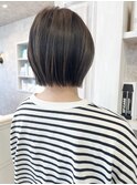 福山市美容室Caaryぱつんとミニボブ透明感オリーブグレージュ