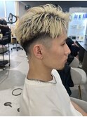 フェザーショートアップバングセンターパートメンズハイライト