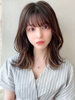 前髪パーマ/韓国くびれミディアム/春カラー/インナーカラー