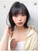 韓国ヘア /切りっぱなし/ボブ/外ハネ/暗髪/透明感カラー