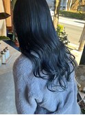 大人可愛いふんわりウェーブロングカラーブリーチブルーブラック