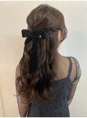 ハーフアップ　ヘアセット　リボン　結婚式　ライブ　20代30代