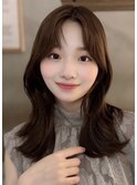 10代20代30代大人可愛い韓国風センターパートショコラブラウン