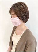 明るめブラウン+ナチュラルシルクハイライト×ショートボブ