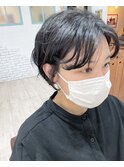 センターパート×パーマ