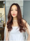 シースルーバング/大人秋色/ピンクカラー/ウェーブヘア