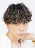 メンズウルフ波巻きツイストスパイラルMIXツーブロックパーマ