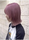 切りっぱなしボブ ピンクカラー 京都美容室 進詩織